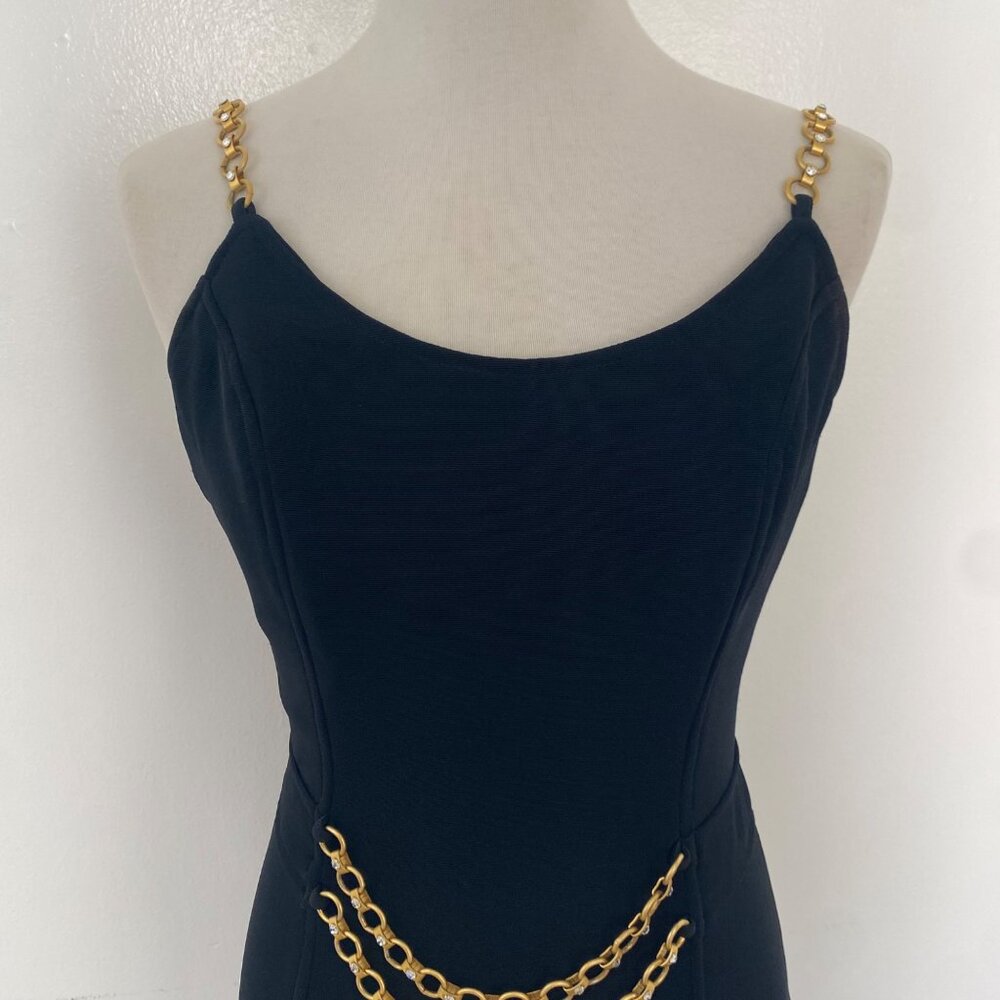 Vintage Dave & Johnny Dress Chain Jewels Gown Homecoming Black - Picture 2 of 10